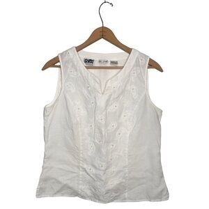 Richard Malcom | Irish Linen Paisley Embroidered Sequins Sleeveless Top White